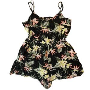 H&M Women Short Romper size XS Sleeveless Shorts Jumpsuit Floral Black Pink